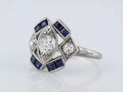 Art Deco Style Lab Created Diamond 14K White Gold FN Engagement Ring