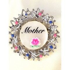 Mother’s Day Brooch Pink Blue Rhinestones Rose Orig Box Lining 1.25″ NIB
