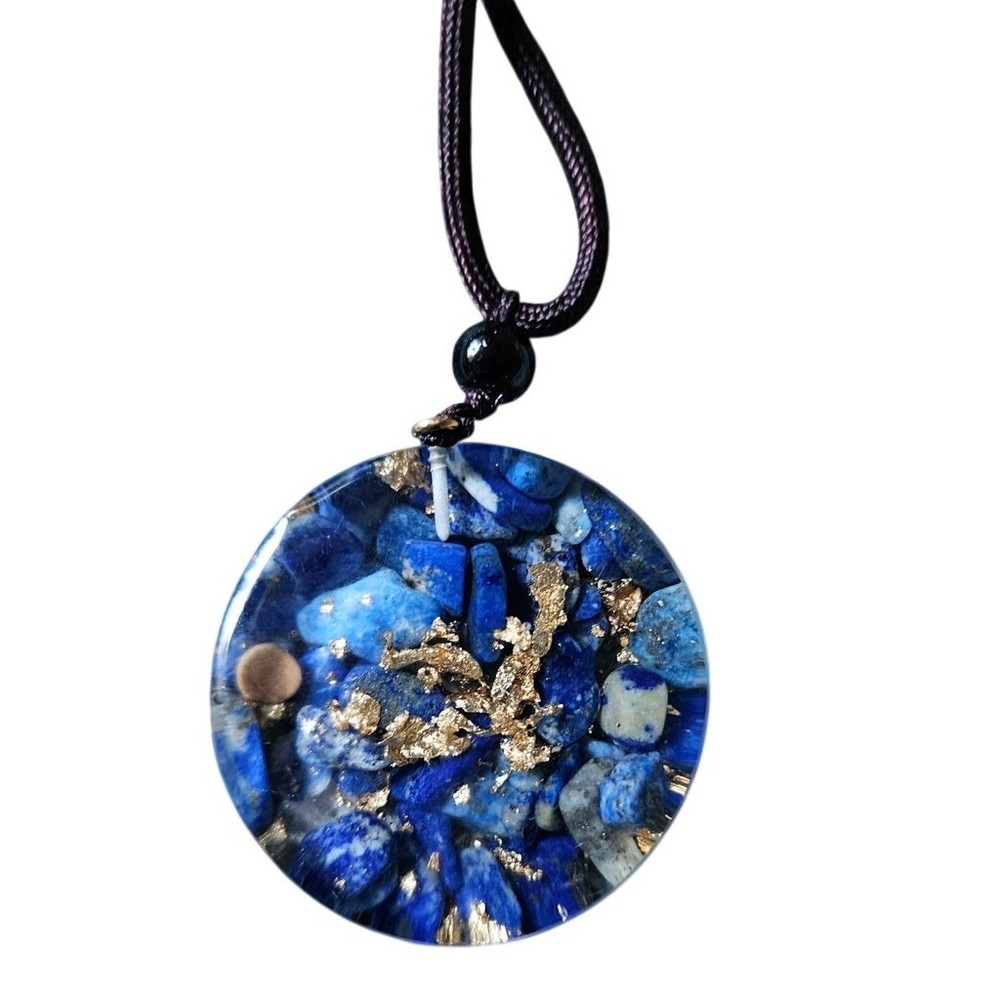Orgonite Resin Pendant Lapis Lazuli Star Sacred Geometry Necklace Gold Flake