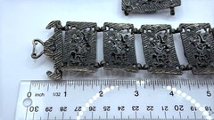 Silver Blue Stone Bracelet Lapis Pearl Vtg Ornate Brutalist Panel Mixed Metals