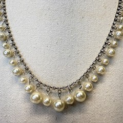Rhinestone and Imitation Pearl Necklace Graduated Dangle Classic Old Money