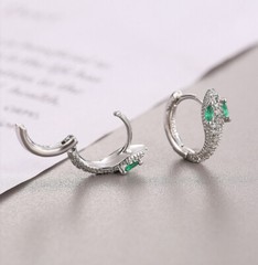 Eyes Snake Hoop Huggie Earrings 2.4 Ct Simulated Emerald 14K White Gold Plated