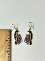 Vintage Cloisonné Enamel Butterfly Dangle Earrings
