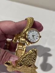 Kenneth J. Lane Signed Gold-Tone Vintage Alligator Watch Clamper Bracelet
