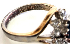 Vintage Sapphire & Clear Glass Cocktail Gold Tone Ring Size 7 Signed G