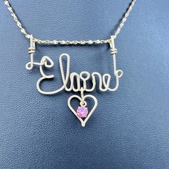 Gold Tone “Elaine” Name Necklace Pink Heart Charm Y2K Victorian Style Sweetheart