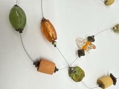 Vtg Artisan Mixed Glass Beads Wire Stations Necklace Multicolor Long Boho
