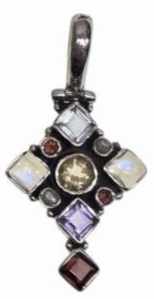925 Sterling Silver Gemstone Amethyst Garnet Citrine Peridot Cross Pendant VTG