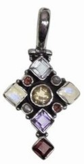 925 Sterling Silver Gemstone Amethyst Garnet Citrine Peridot Cross Pendant VTG