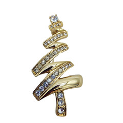 Vintage Monet Christmas Tree Brooch Gold Tone Rhinestone Abstract Holiday