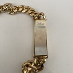 Mens ID Bracelet engraved “KIM” Gold Tone Heavy Chunky Vintage Cuban Link 1/2”W