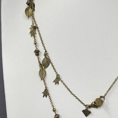 VTG Cookie Lee Gold Tone Necklace Leaf Fringe Charms Long Designer 42″