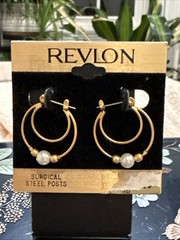 Vintage Revlon Earrings Goldtone Faux Pearl Pierced Earrings