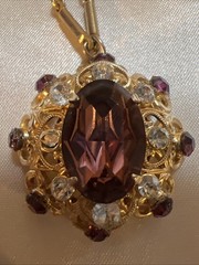 Vtg Mid Century Germany Amethyst Purple Crystal Rhinestone Pendant Necklace