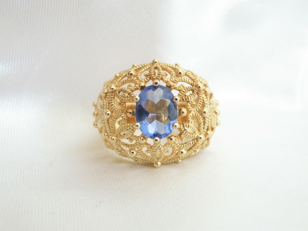 Ross Simons Sterling Silver 925 Gold on Simulated Tanzanite Filigree Ring Size 6