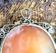 VTG 45mm Shell Cameo Mater Dolorosa Brooch Pendant Tested Silver Filigree