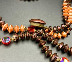 1950s-1960s Double-Strand Beaded Necklace Japan Box Clasp Peach Coral Burgundy