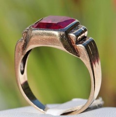 10k yellow gold ring 6.25ct lab created ruby solitaire sz: 11.75 vintage 7.3g N2