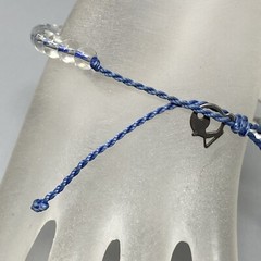 Glass Bead Bracelet Round Blue Cord Adjustable 6mm Smooth Finish Stackable Slide