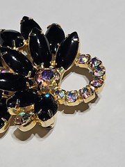 Juliana D&E Jet Black Marquise Flower & Crystal Rhinestone Highlights Brooch-(I)