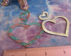 Big Rhinestone PINK & BLUE Hollow Hearts Earrings Pierced Valentine Hearts NWT
