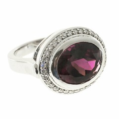 Vintage Estate Red Rhodolite Garnet Platinum .34ct Diamond Ring