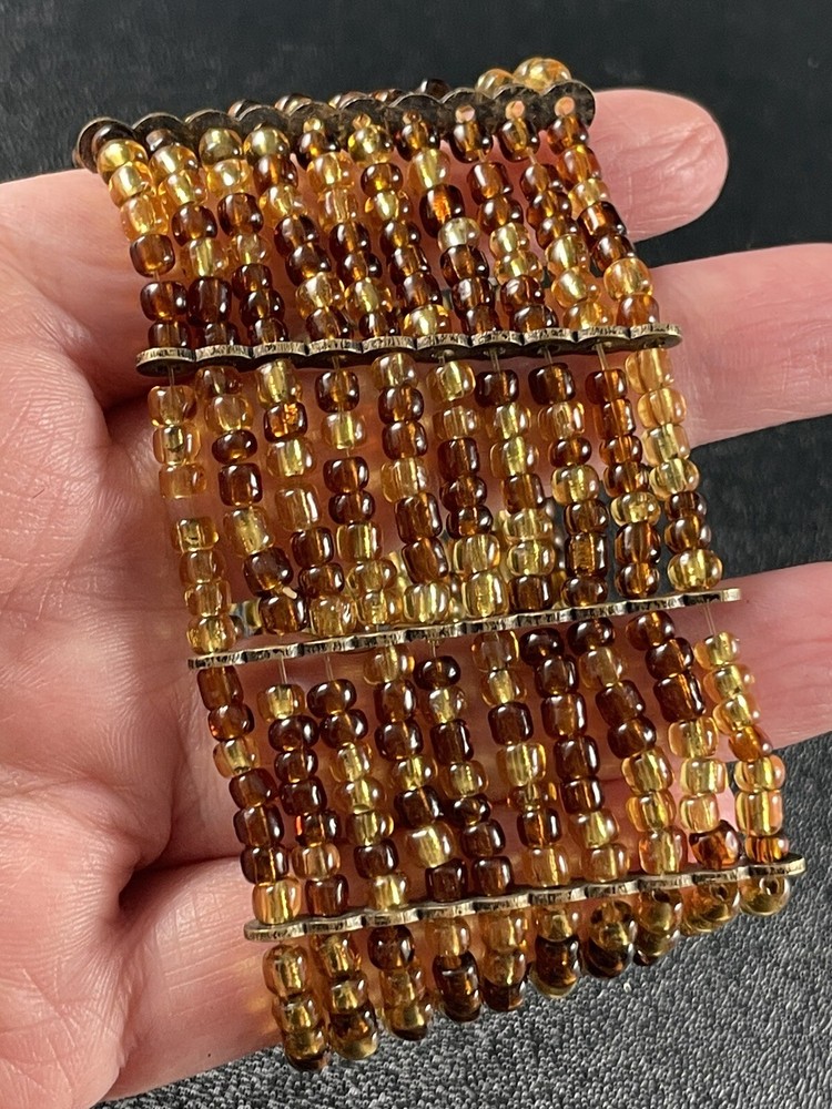 Vintage 2” Stretch Bracelet Brown & Yellow Lucite Beads