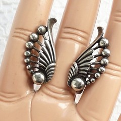 C1950s Sterling Silver Screw Back Earrings Ear Climber FAN WINGS 1 1/8” Signed