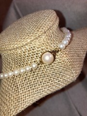 Carol Lee Knotted Single Strand Faux Pearl Clasp Necklace Gold Tone Signed