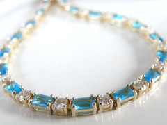 Vintage Gold on Sterling Silver 925 Teal Blue Gemstone Tennis Bracelet 8″
