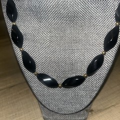 Napier Twisted Diamond Black Beaded Elegant Necklace Gold Beads 25 in Vintage