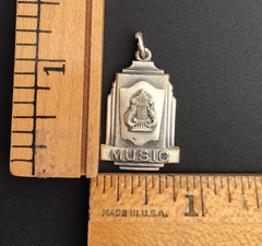 Sterling Silver MUSIC Charm Old School Award Art Deco Style .925 6grams NOS