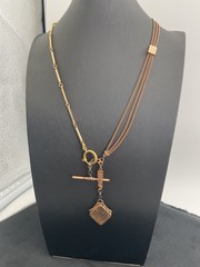 Antique Gold Filled/Plated Pocket Watch Chain Necklace With Locket & T-Bar