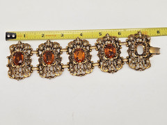 Vintage 1960s Selro Selini Gold Tone Faux Topaz Pearl Bracelet 8” Unmarked