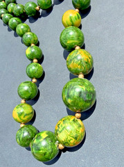 Vintage Bakelite Catalin Chunky Boho Necklace 27” 76.9g Tested Green Beads Deco