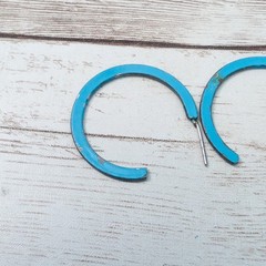 Vintage Earrings For Pierced Ears Light Bright Blue Hoops – Paint Chips/Tarnish