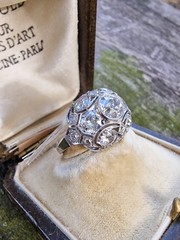 Edwardian Art Deco Diamond Bombe Ring 2.30ct Old European Cut Diamonds Platinum
