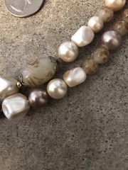 Vintage Coro Creamy Beige Gold Tones Painted Faux Pearls 2 Strand Necklace