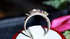 14k y/gold ring 0.80c treated multi gemstone mother’s sz 8.5 heart 4.30g N3009