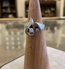 13 Diamond 14k White Gold Free Form Ring 6.73 gr Size 6.75 Vintage STUNNING!
