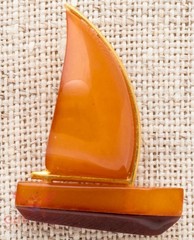 Vintage Soviet Amber Brooch. Sailboat. Kaliningrad. Made in USSR