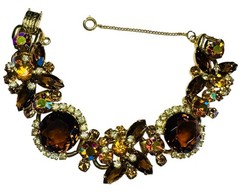 JULIANA D&E 5 Link BRACELET GOLD TONE TOPAZ & AB RHINESTONE VINTAGE