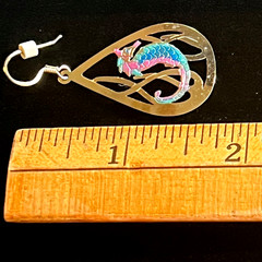 Seahorse Pierced Dangle Earrings Goldtone w/Painted Seahorse Design 14K Wires
