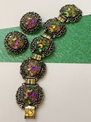 Vintage 1950s JUDY LEE Bracelet and Earrings Set Iridescent Carnival Glass Rare
