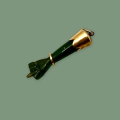 9K Gold Trim & Jade Vintage Mano Figa Hand Good Luck Charm Tiny Etruscan Magic