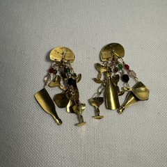 Lunch At The Ritz Wine List Earrings Crystal Enamel Dangle Pierced Ears
