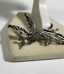Vintage Peacock Silver Pin Brooch Gem Rhinestones Jewelry Estate Bird