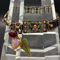 Vintage Faux Opal Heart, Japan Glass,& Book Chain Links Bracelet, Integrated New