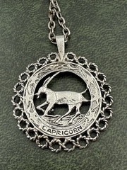 Vintage Sterling Silver Capricorn Pendant Necklace 1960-1970 M&M Original Box