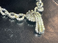 Gorgeous HTF “Coro” Art Deco Revival ClearRhinestone Rhodium Plate17” Necklace